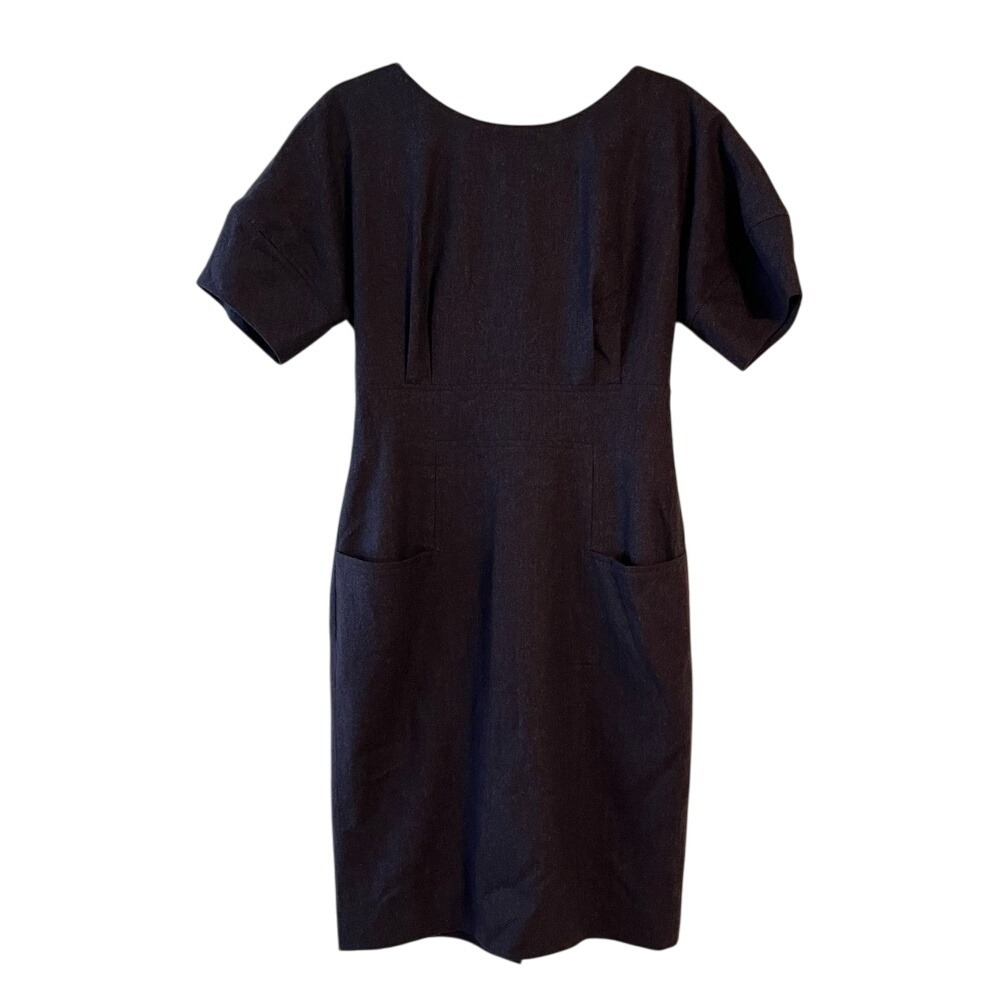 Lela Rose Wool Tweed Twill Mini Dress Grey Dolman Short Sleeve Sheath Silk Lined